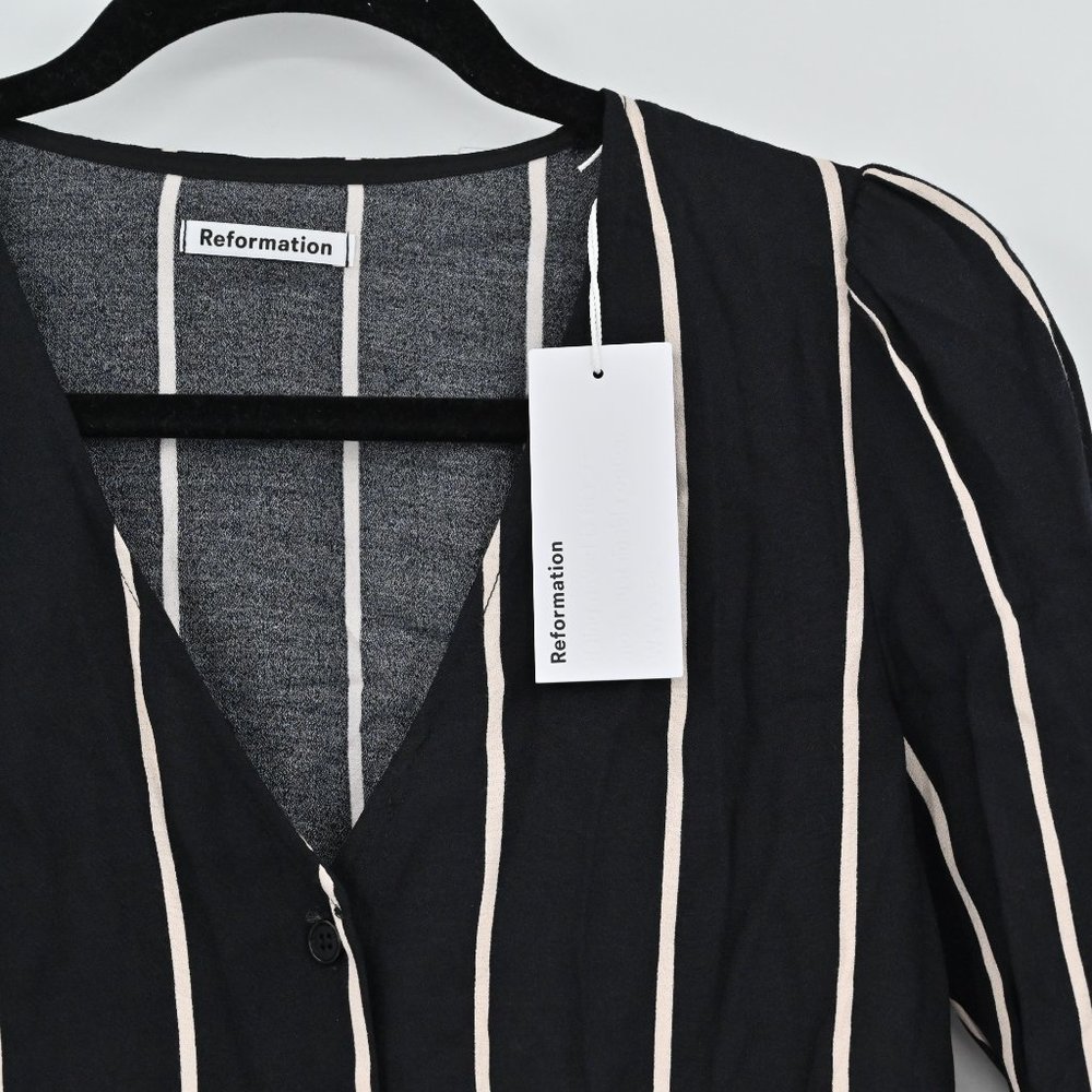 NEW REFORMATION Women's Size XS Black Annaliese Top Sinatra Stripe Blouse - Picture 6 of 10